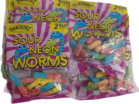 Snackerz 2 $1 sour neon worms 12ct Discount