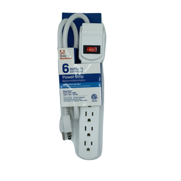 Simply Hardware Power Strip 6outlets 2.5Ft Cheap